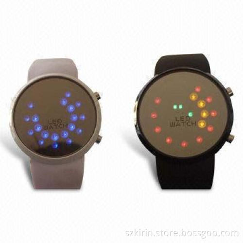 Watches in Alloy Case, with Silver Plating, Stainless Steel Back/Buckle and Colorful LED Movement